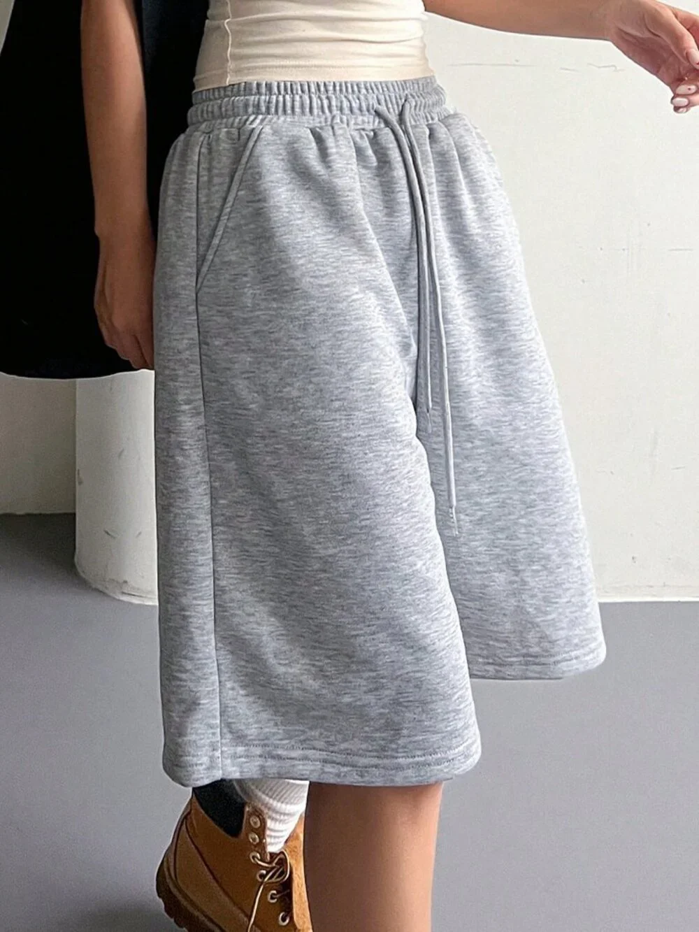 Grey Casual Women's Elasticated Drawstring Bermuda Shorts - Picture 1 of 5